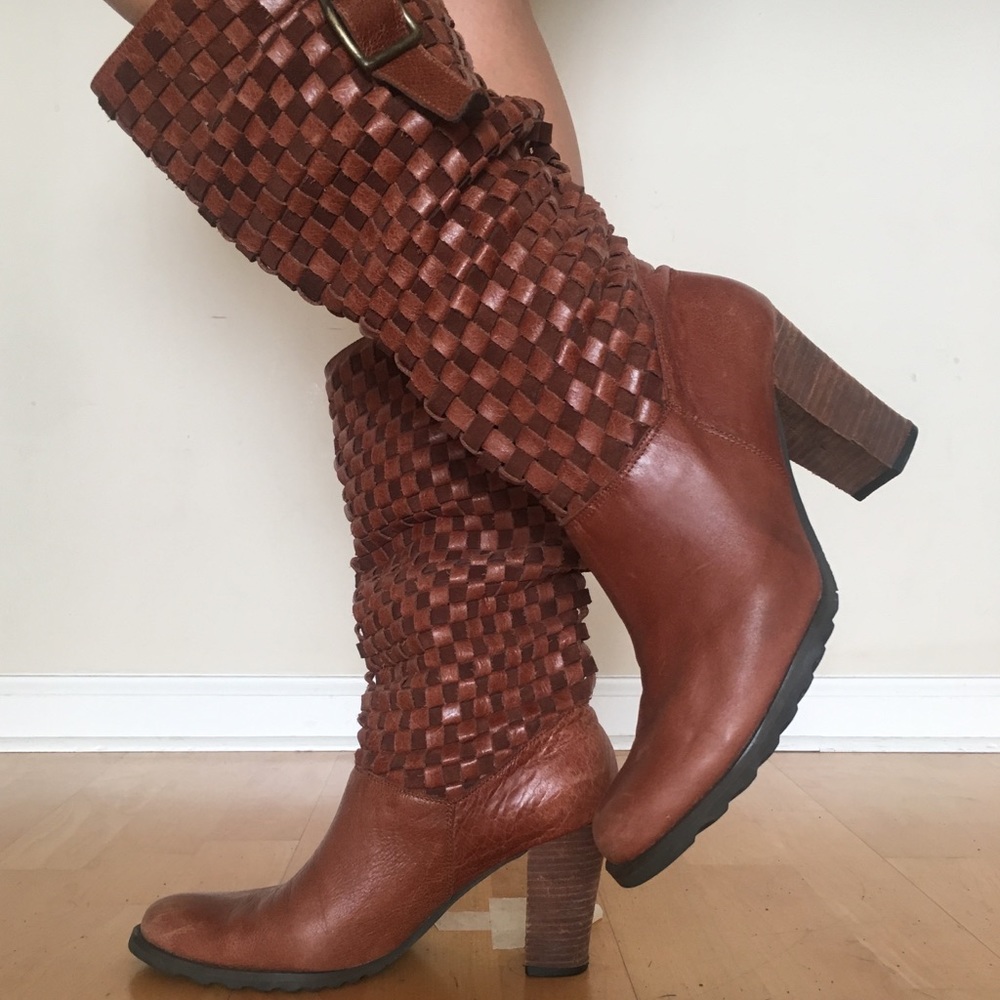 Cognac Genuine Leather Woven boots in size #8